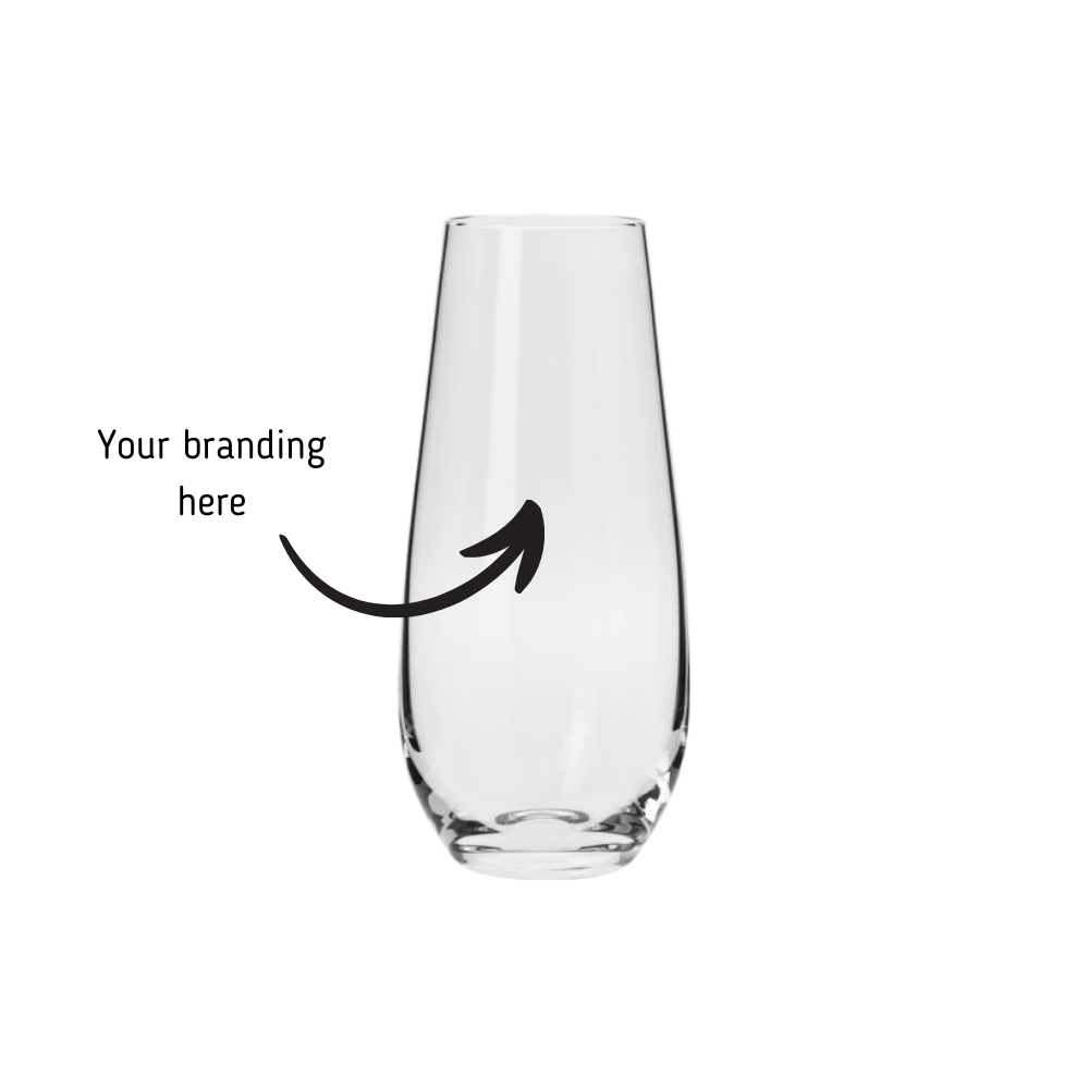 CRYSTAL STEMLESS BUBBLY FLUTE GLASS 230ML WITH CUSTOM BRANDING