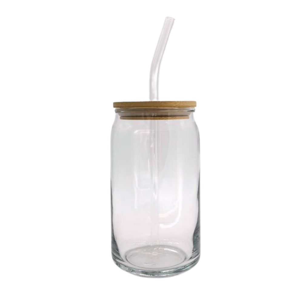 TIN CAN COCKTAIL 480ML GLASS WITH BAMBOO LID AND GLASS STRAW (SET OF 4)