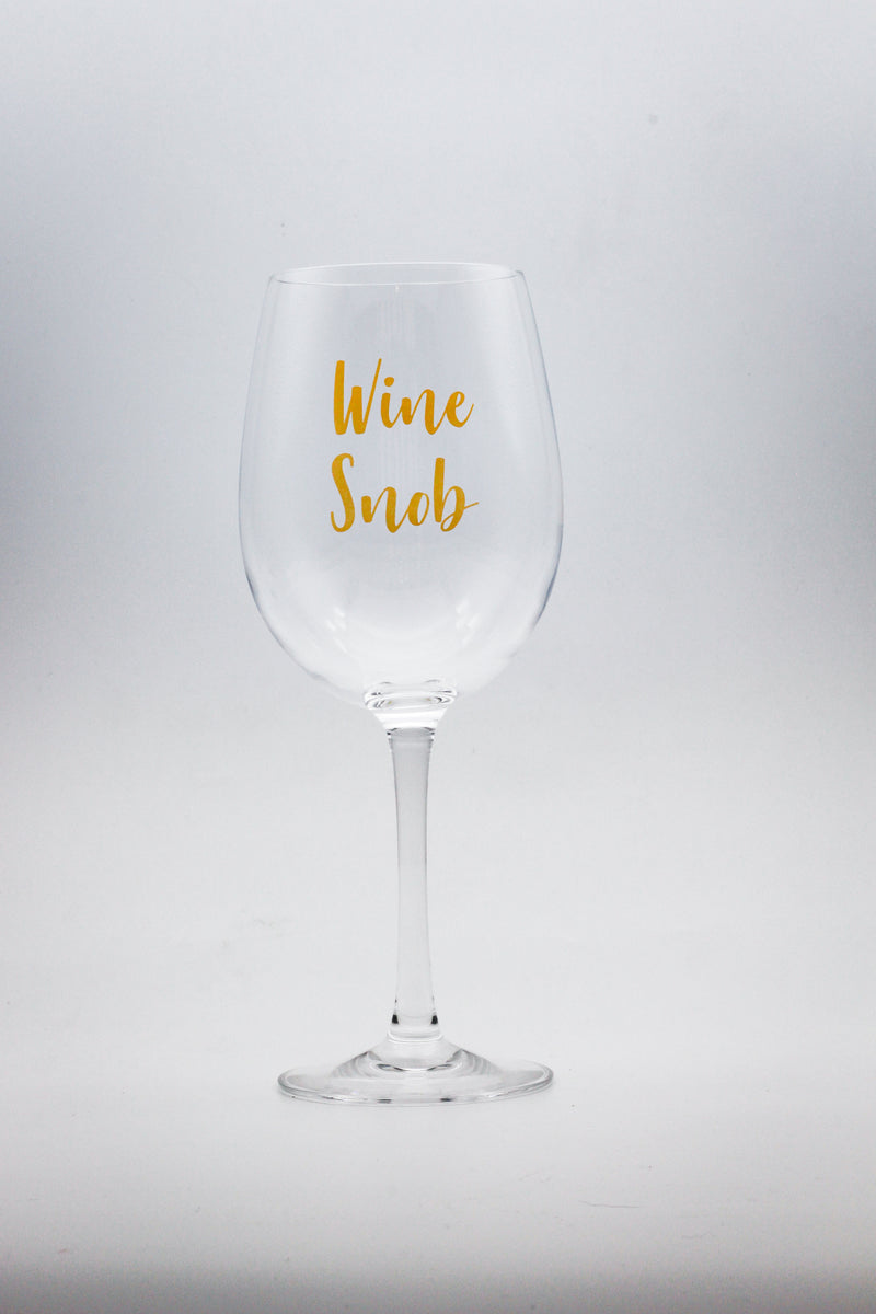 wine glass with text print in gold Wine Snob